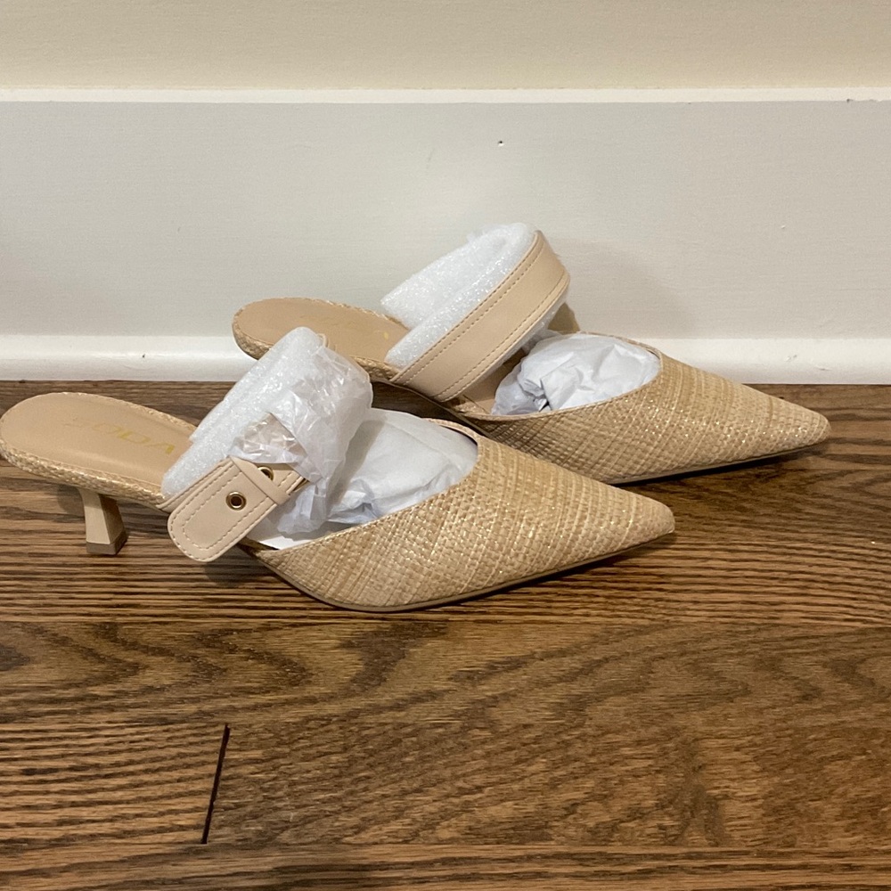 SODA: Raffia buckle strap mule kitten heels. 
NEW size 9